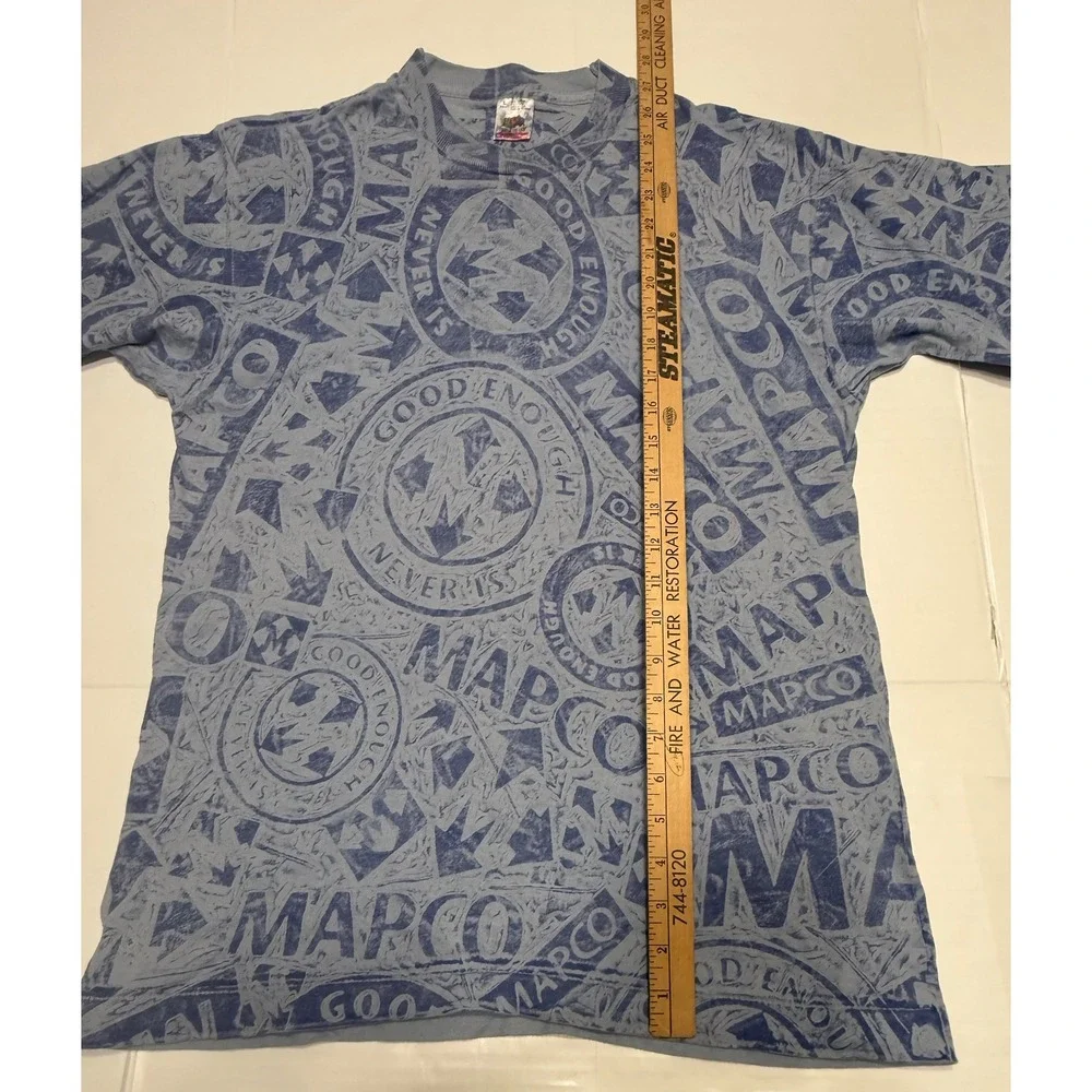 Vintage 90s Fruit of the‎ Loom MAPCO AOP T Shirt Blue Single Stitch Large